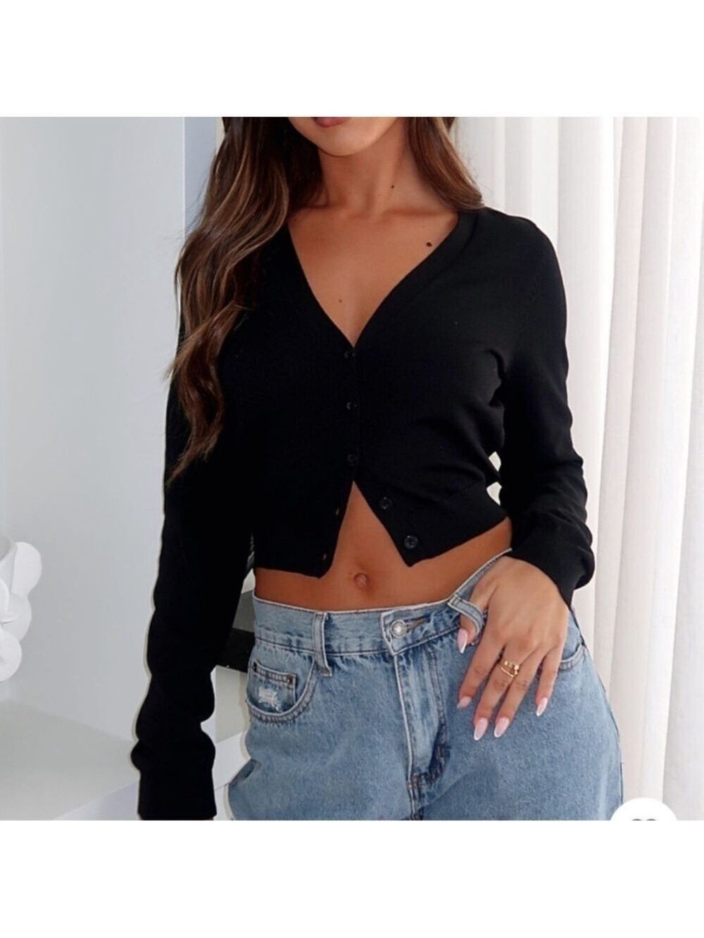 White Fox Boutique Beat goes on Cardigan Black XS Long Sleeve